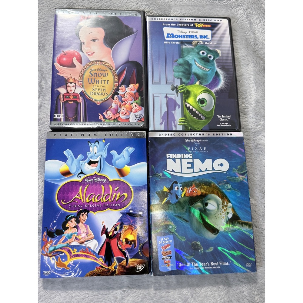 Disney Pixar DVD Lot Snow White‎ Aladdin Monsters Inc Finding Nemo Platinum